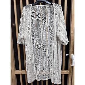 Maurices Cardigan Womens 1X Cream Crochet Lace Kimono Open Front Boho Festival